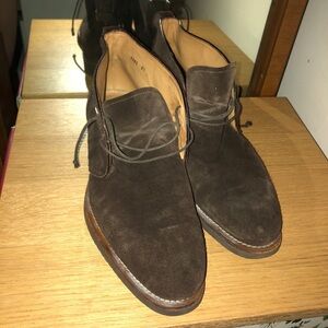 Isaia Napoli Brown Suede Shoes Chukka Boots two-holes lace-up leather lined 8.5